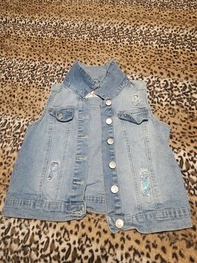 Justice Light Blue Denim Girls' Sequin Accent Vest Size 12